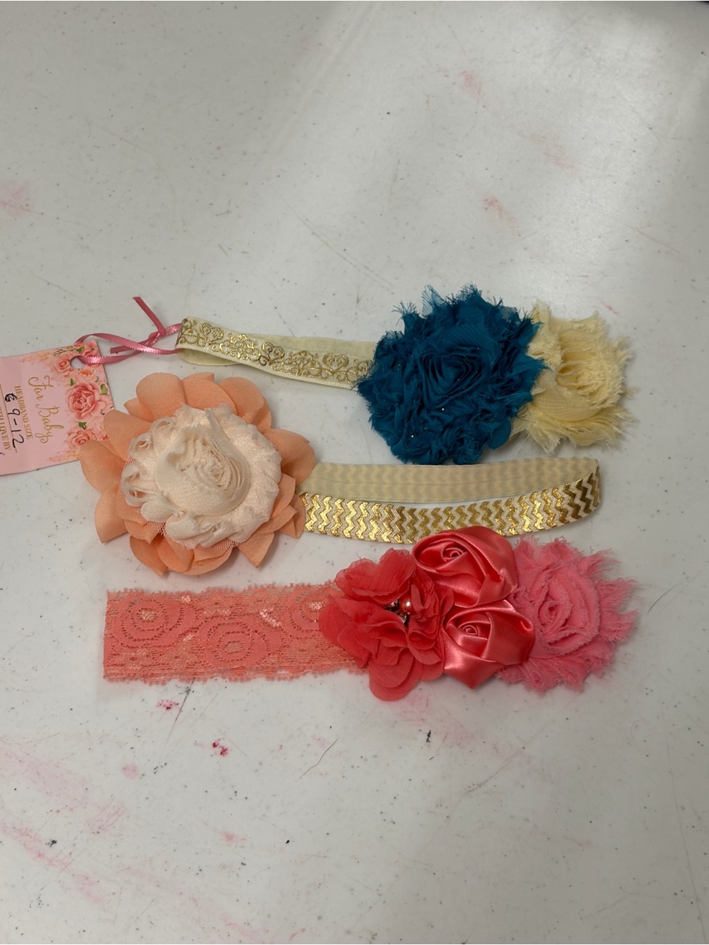 Flower Cluster Headbands for Girls - Peach, Teal, Cream & Coral
